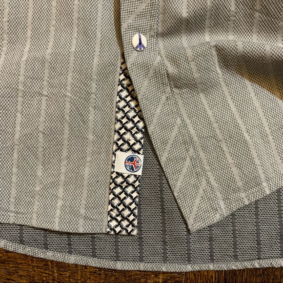John Lennon English Laundry Mens L Gray Stripe Geometric Button Down Shirt - Picture 6 of 9